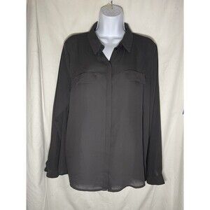 Mango Basics Women's Button Up Shirt Black Long Sleeve Sz L/XL Utility Pocket